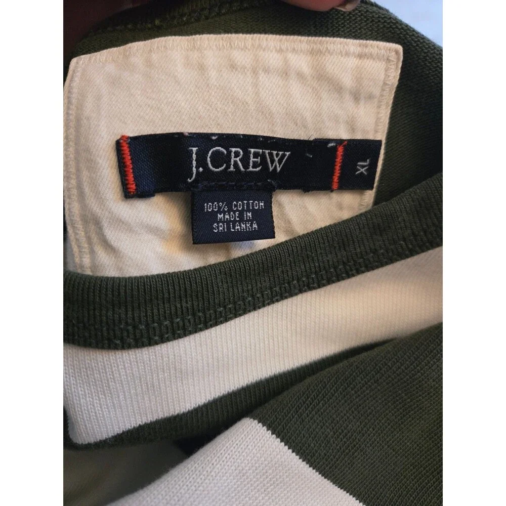 J Crew Rugby Shirt Mens XL Green Wide Striped Elbow Pads Preppy